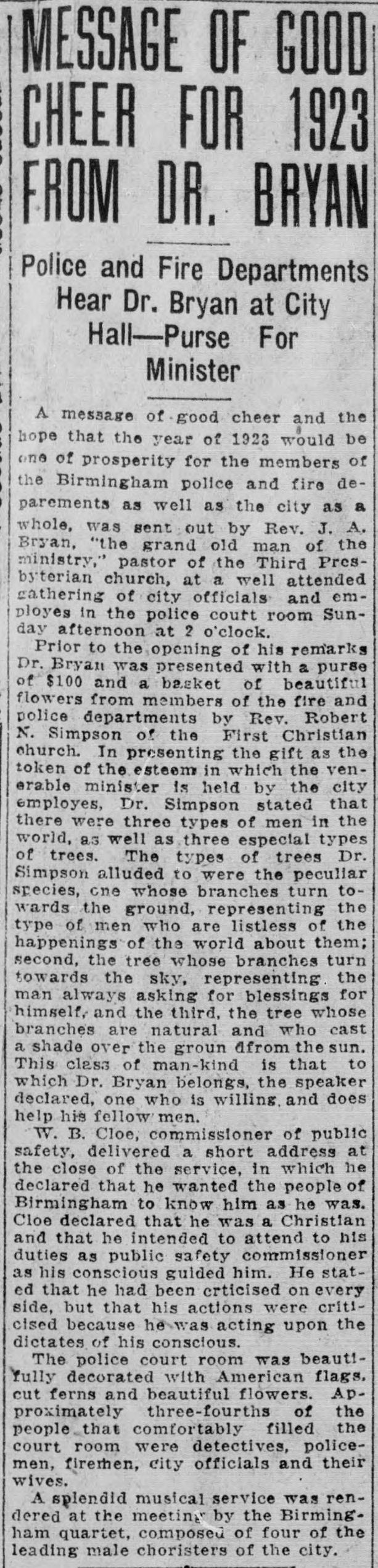 Message of Good Cheer for 1923 from Dr. Bryan
